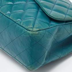 Pre Owned Chanel Green Quilted Leather Jumbo Classic Double Flap Bag