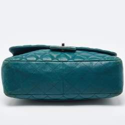 Pre Owned Chanel Green Quilted Leather Jumbo Classic Double Flap Bag