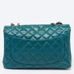 Pre Owned Chanel Green Quilted Leather Jumbo Classic Double Flap Bag