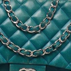 Pre Owned Chanel Green Quilted Leather Jumbo Classic Double Flap Bag