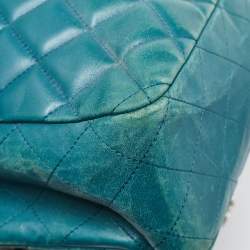 Pre Owned Chanel Green Quilted Leather Jumbo Classic Double Flap Bag