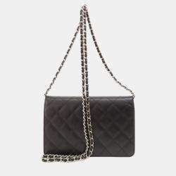 Chanel White/Black Leather Cambon Ligne Wallet On Chain