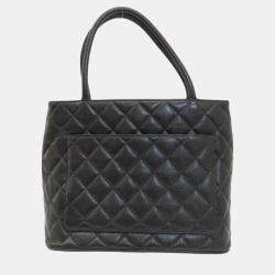 Chanel Black Caviar Leather  Medallion Tote Bag