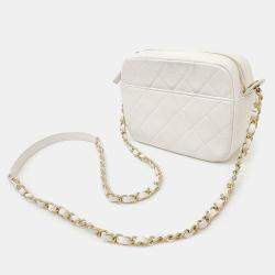 Pre Owned Chanel White Leather Camera Shoulder Bag
