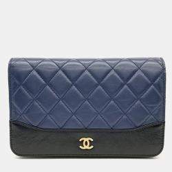 Pre Owned Chanel Navy Blue Leather Gabrielle WOC Mini Crossbody Bag
