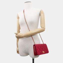 Chanel Red Lambskin Flap Chain Bag