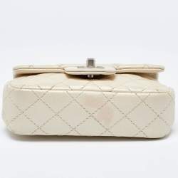 Pre Owned Chanel Pearl Beige Quilted Caviar Leather New Mini Classic Flap Bag