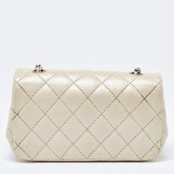 Pre Owned Chanel Pearl Beige Quilted Caviar Leather New Mini Classic Flap Bag