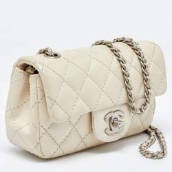 Pre Owned Chanel Pearl Beige Quilted Caviar Leather New Mini Classic Flap Bag
