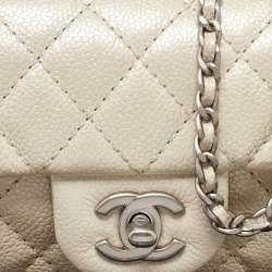 Pre Owned Chanel Pearl Beige Quilted Caviar Leather New Mini Classic Flap Bag