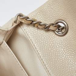 Pre Owned Chanel Pearl Beige Quilted Caviar Leather New Mini Classic Flap Bag