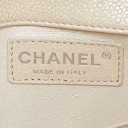 Pre Owned Chanel Pearl Beige Quilted Caviar Leather New Mini Classic Flap Bag