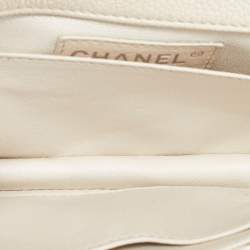 Pre Owned Chanel Pearl Beige Quilted Caviar Leather New Mini Classic Flap Bag