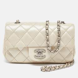 Pre Owned Chanel Pearl Beige Quilted Caviar Leather New Mini Classic Flap Bag