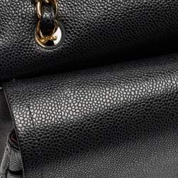 Pre Owned Chanel Black Quilted Caviar Leather Maxi Classic Double Flap Bag