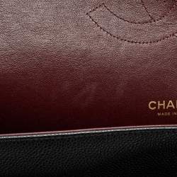 Pre Owned Chanel Black Quilted Caviar Leather Maxi Classic Double Flap Bag