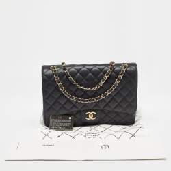 Pre Owned Chanel Black Quilted Caviar Leather Maxi Classic Double Flap Bag