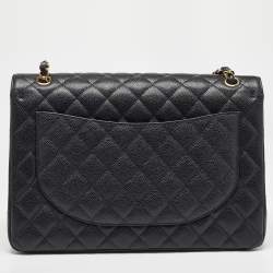 Pre Owned Chanel Black Quilted Caviar Leather Maxi Classic Double Flap Bag