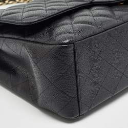 Pre Owned Chanel Black Quilted Caviar Leather Maxi Classic Double Flap Bag