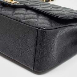 Pre Owned Chanel Black Quilted Caviar Leather Maxi Classic Double Flap Bag