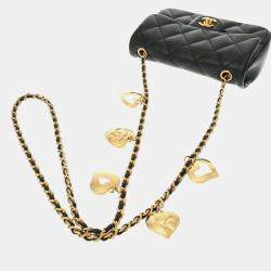 Chanel Black Lambskin Leather Mini Heart Charms Flap Bag