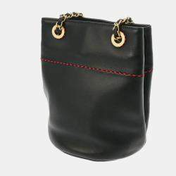 Chanel Black Leather CC Drawstring Bucket Bag