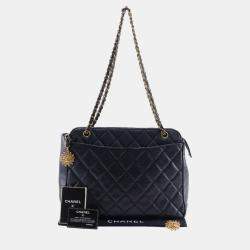 Chanel Black Caviar Leather Quilted Chain Shoulder Bag
