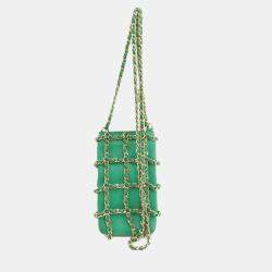 Chanel Green Lambskin Tech Me Out Clutch With Chain