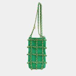 Chanel Green Lambskin Tech Me Out Clutch With Chain