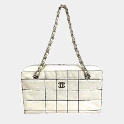 Chanel White Quilted Lambskin Medium Chocolate Bar CC Camera Bag 