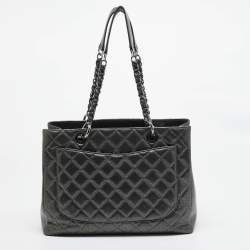 Chanel Dark Grey Quilted Caviar Leather GST Tote