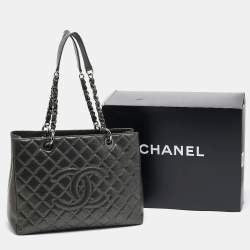 Chanel Dark Grey Quilted Caviar Leather GST Tote