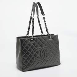 Chanel Dark Grey Quilted Caviar Leather GST Tote