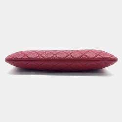 Pre Owned Chanel  Dark Red Leather Quilted Medium Cosmetic Case