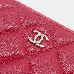 Pre Owned Chanel  Dark Red Leather Quilted Medium Cosmetic Case