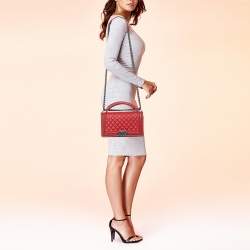 Pre Owned Chanel Red Quilted Leather Medium Chain Around Boy Flap Bag