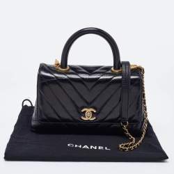 Chanel Black Chevron Glazed Leather Mini Coco Top Handle Bag