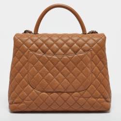 Pre Owned Chanel Brown Caviar Leather Large Quilted Coco Top Handle Bag