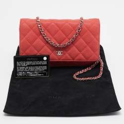 Chanel Coral Pink Quilted Caviar Leather CC Flap Wallet on Chain