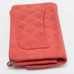 Chanel Coral Pink Quilted Caviar Leather CC Flap Wallet on Chain
