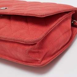 Chanel Coral Pink Quilted Caviar Leather CC Flap Wallet on Chain