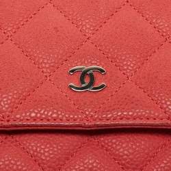 Chanel Coral Pink Quilted Caviar Leather CC Flap Wallet on Chain