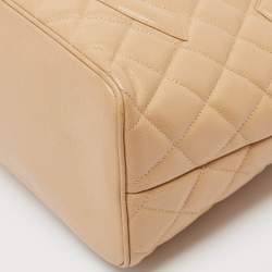 Pre Owned Chanel Beige Quilted Caviar Leather Medallion Tote