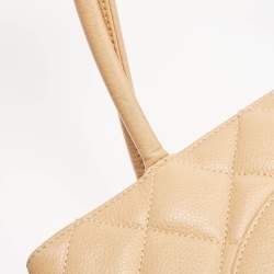 Pre Owned Chanel Beige Quilted Caviar Leather Medallion Tote