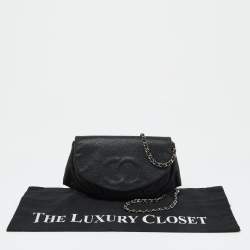 Pre Owned Chanel Black Caviar Leather Half Moon Wallet On Chain