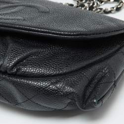 Pre Owned Chanel Black Caviar Leather Half Moon Wallet On Chain