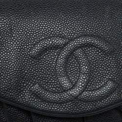 Pre Owned Chanel Black Caviar Leather Half Moon Wallet On Chain