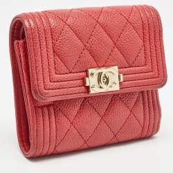Chanel Red Quilted Caviar Leather Boy Compact Wallet