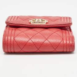 Chanel Red Quilted Caviar Leather Boy Compact Wallet