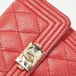 Chanel Red Quilted Caviar Leather Boy Compact Wallet